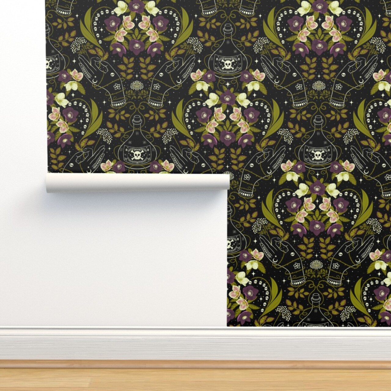 Gothic Celestial Witchy Poisonous Plants Hands Magical Custom Removable Wallpaper by Spoonflower Peel & Stick Wallpaper 2FT Wide